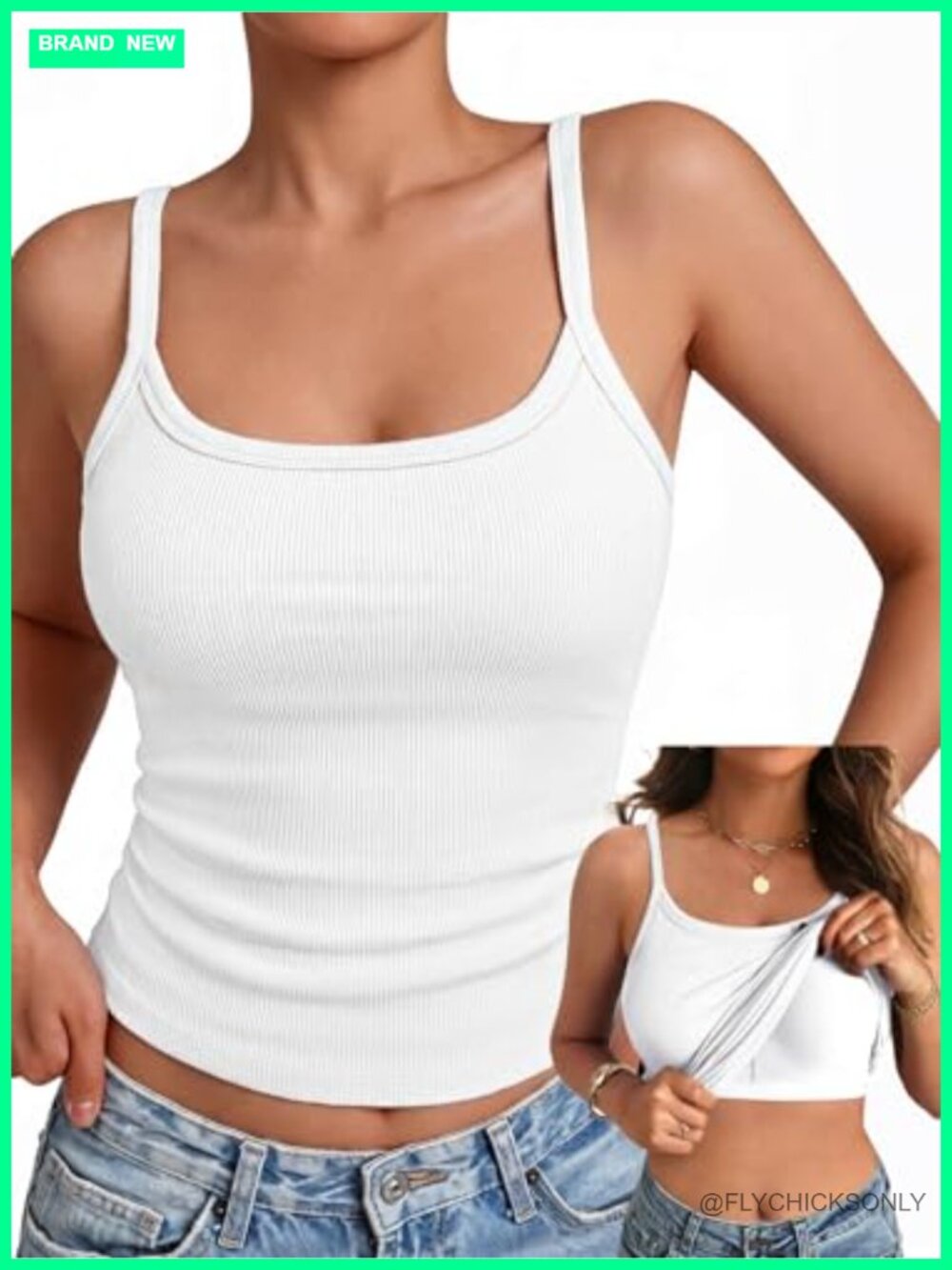 Built In Bra Tank Top Scoop Neck Ribbed Padded Cami